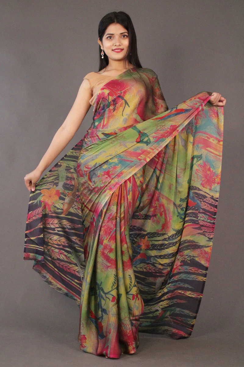 Crepe Forest Printed Designer Saree